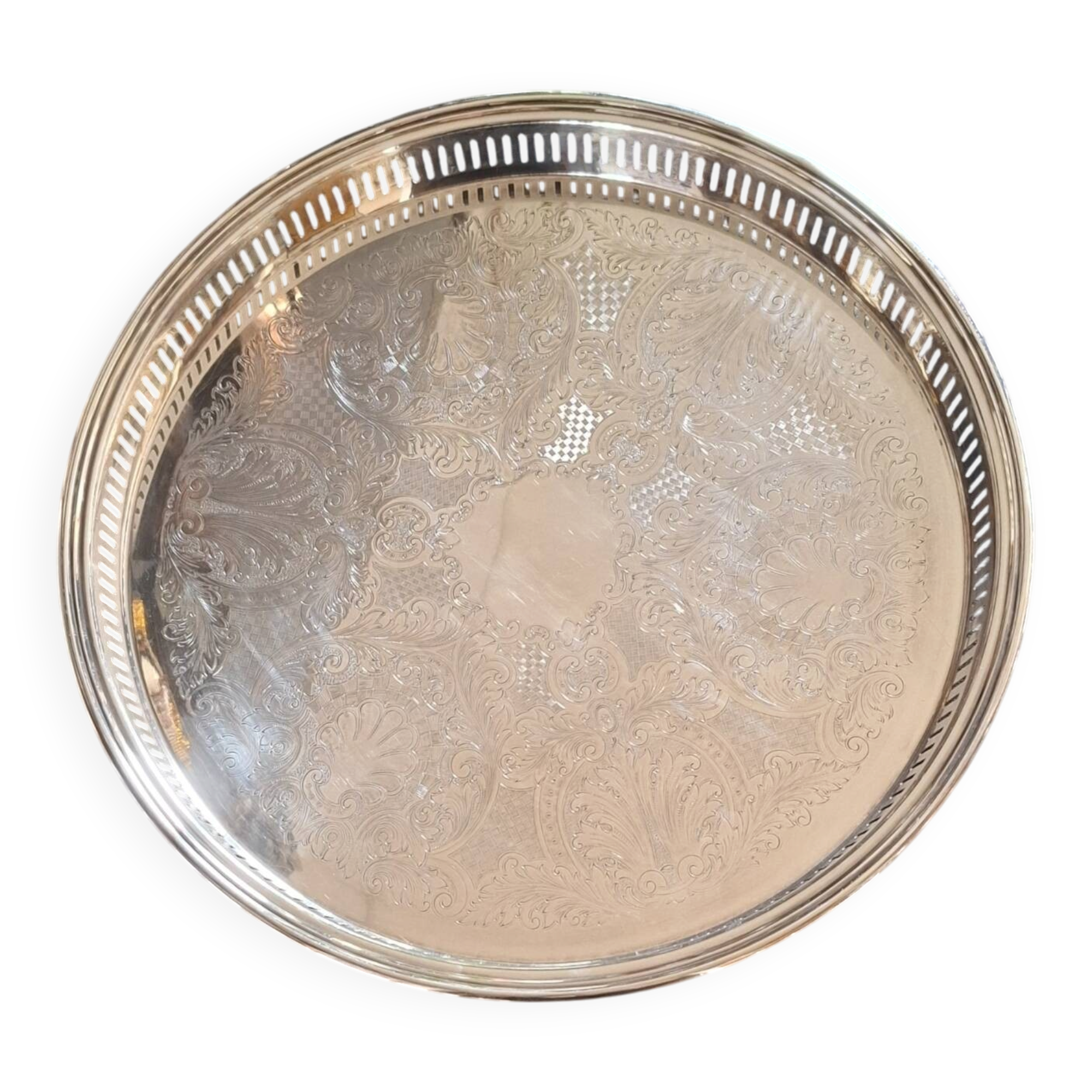 Silver-plated metal platter Christophle Fleuron France