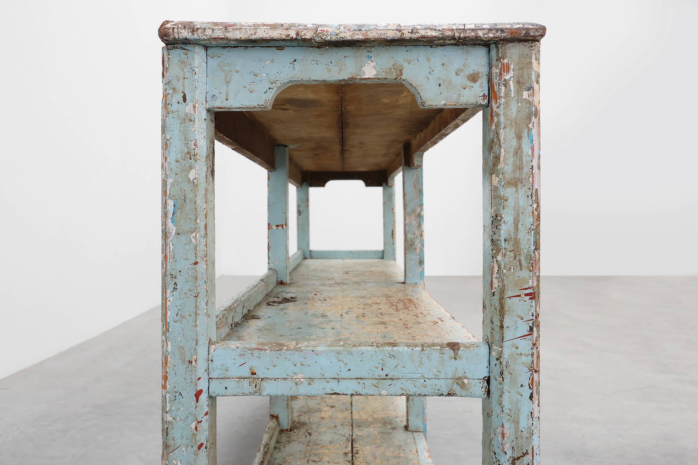 Industrial console with patina of old layers of paint, France ca. 1900