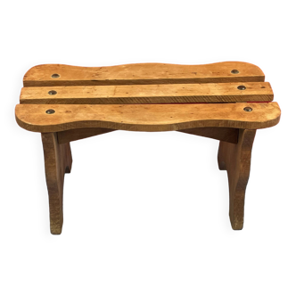 Lacemaker's bench in natural wood with openwork seat, popular art