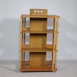 Solid cherry wood rolling shelf, unique piece, 1970s