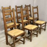 Set of 6 high-backed straw chairs