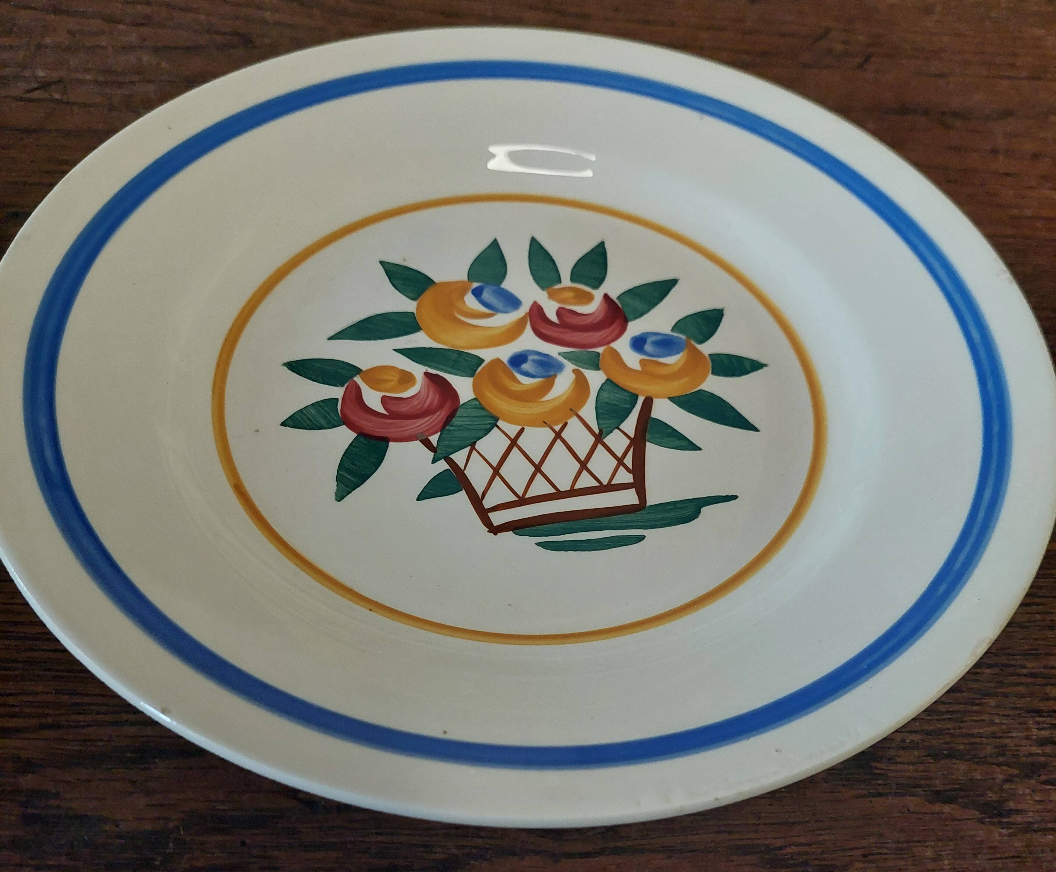 Pair of flat earthenware plates, ironstone, FD, Aunis decor