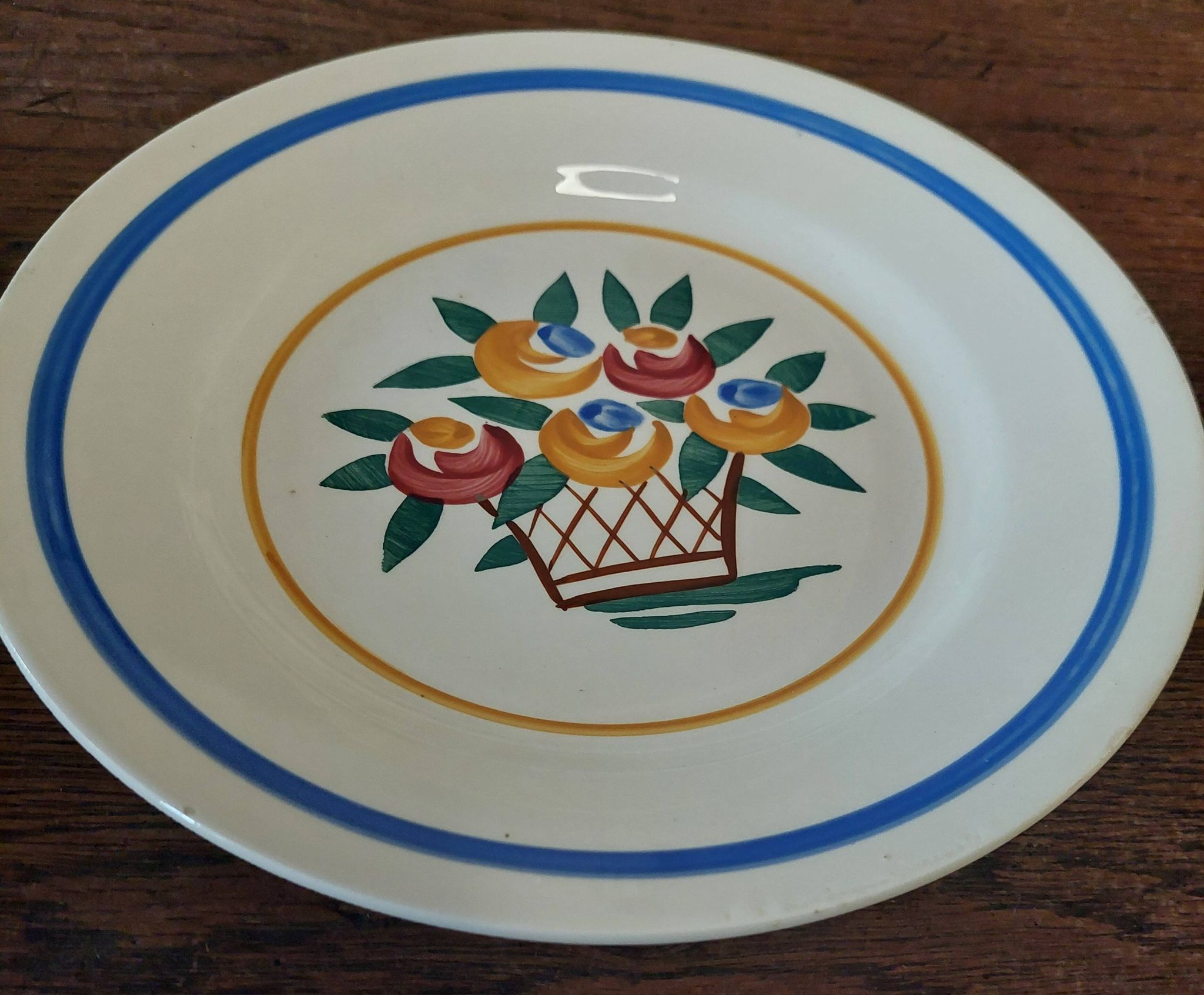 Pair of flat earthenware plates, ironstone, FD, Aunis decor