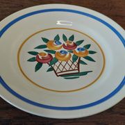 Pair of flat earthenware plates, ironstone, FD, Aunis decor