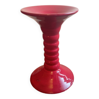 Bougeoir ceramique rouge carmin vintage design annee 60/70