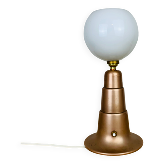 Art Deco conical copper lamp and opaline globe