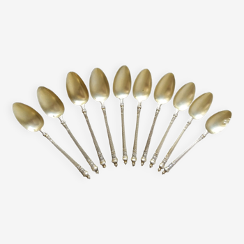 Series of 10 teaspoons in sterling silver vermilled in russian style