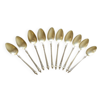 Series of 10 teaspoons in sterling silver vermilled in russian style