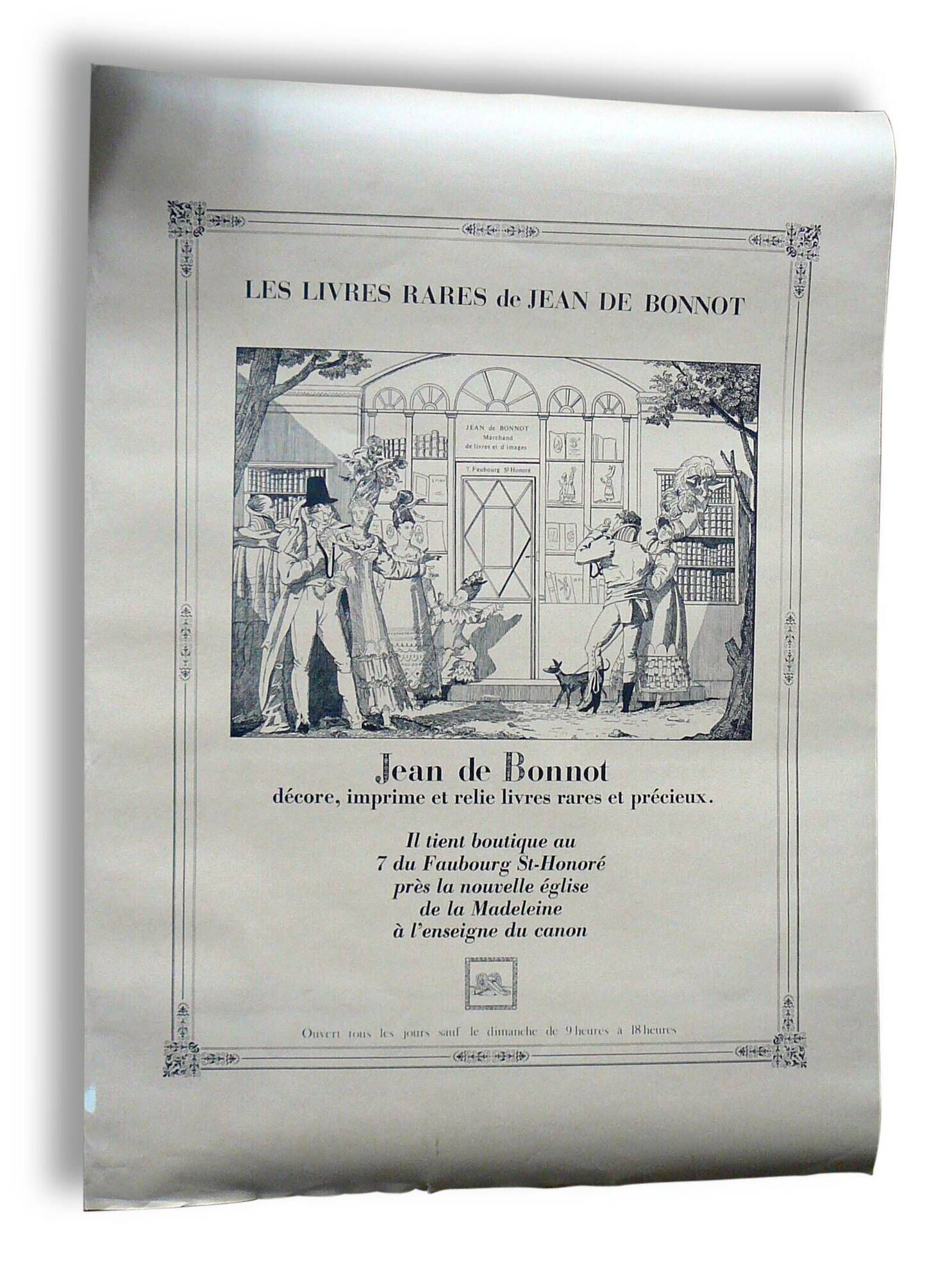 Displays 20th century "rare books of Jean de Bonnot".