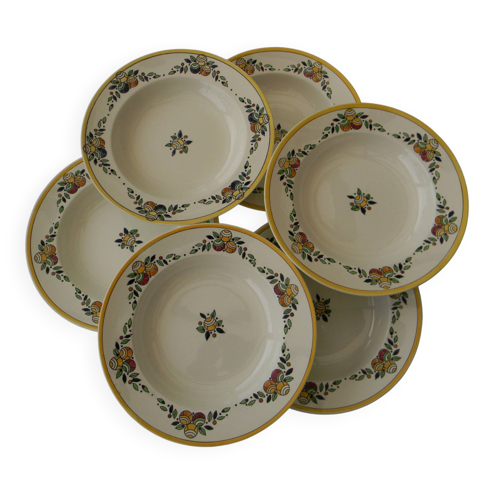 Lot de 6 assiettes creuses Art Déco en faïence BOCH LA LOUVIERE