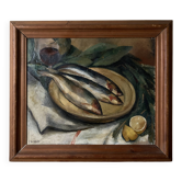 Nature morte aux poissons huile sur toile 1940s