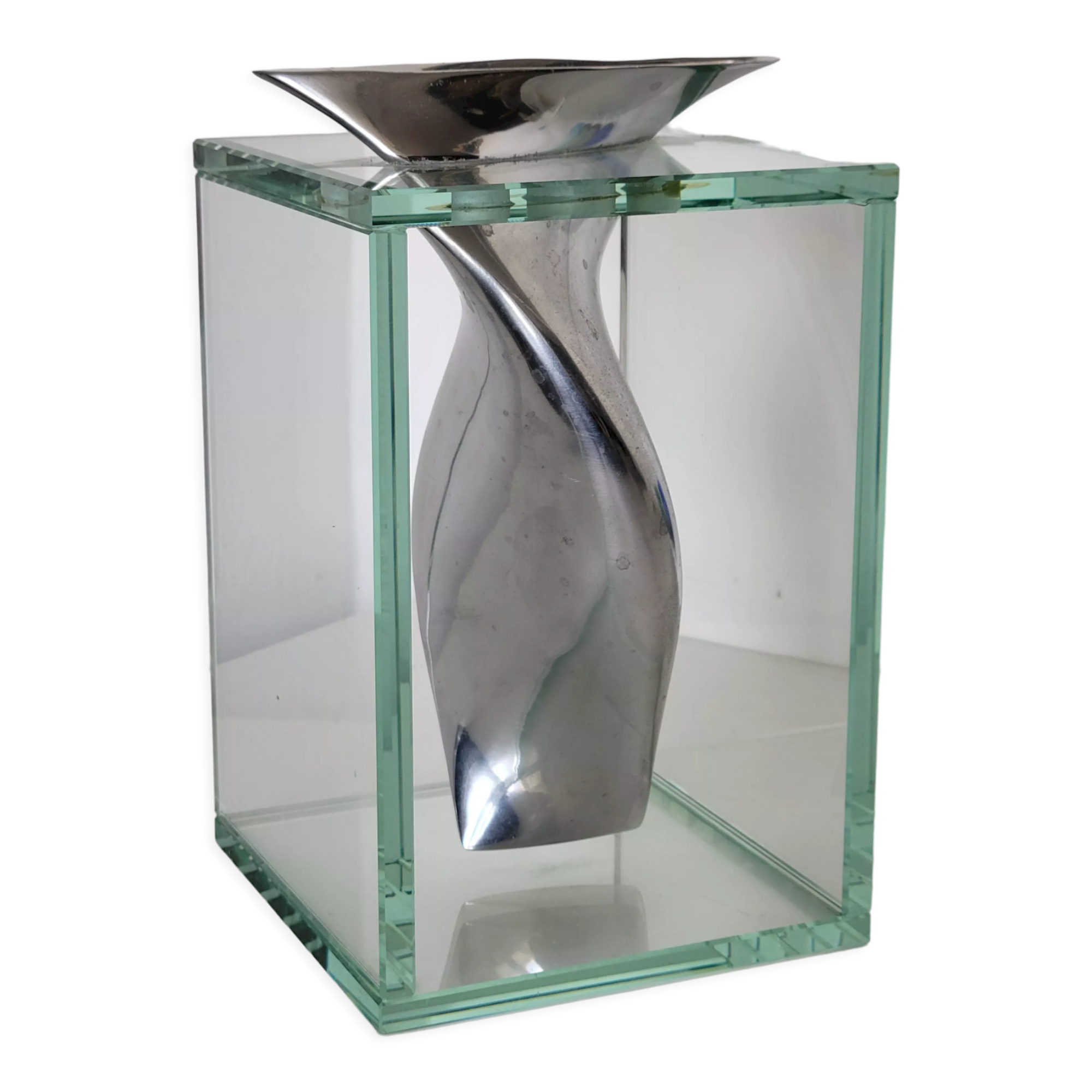 Modernist vase in aluminum and glass 1980
