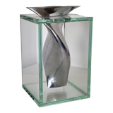 Modernist vase in aluminum and glass 1980