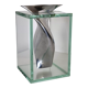 Vase moderniste en aluminium et verre 1980
