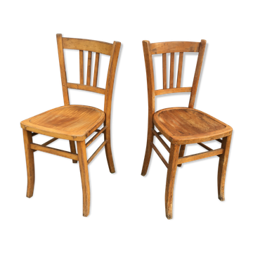 Pair of vintage curved wooden bistro chairs
