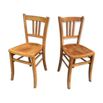 Pair of vintage curved wooden bistro chairs