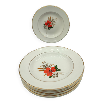 Set of 8 plates + 1 vintage oval dish Moulin des Loups Champêtre red