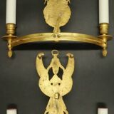 Large pair of Empire style winged caryatid sconces - gilded bronze