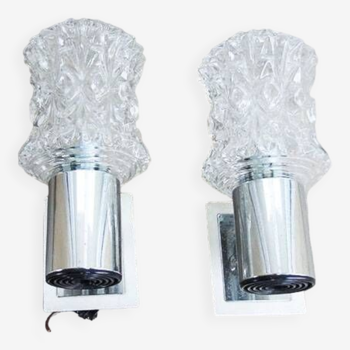 2 anciennes appliques en chrome & verre style targetti