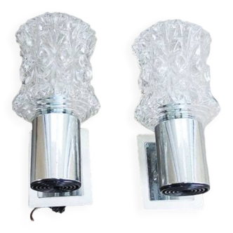 2 anciennes appliques en chrome & verre style targetti