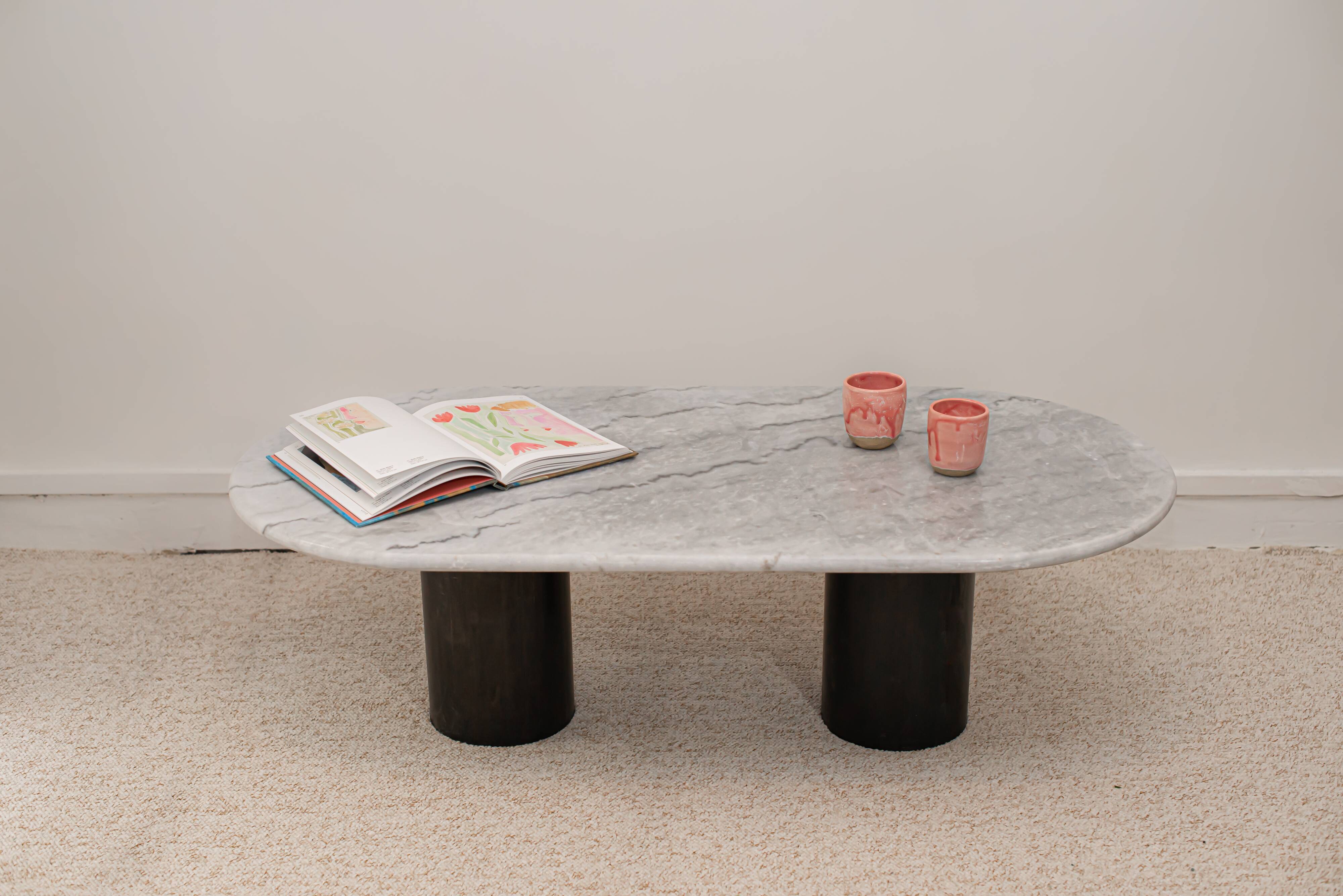 Coffee table marble gray steel foot