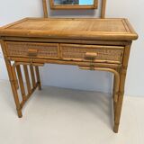 Bamboo and rattan dressing table, with mirror 50s-60s
