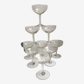 Lot de 9 coupes à champagne en cristal gravé années 30