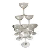 Set of 9 champagne glasses in crystal engraved 30s
