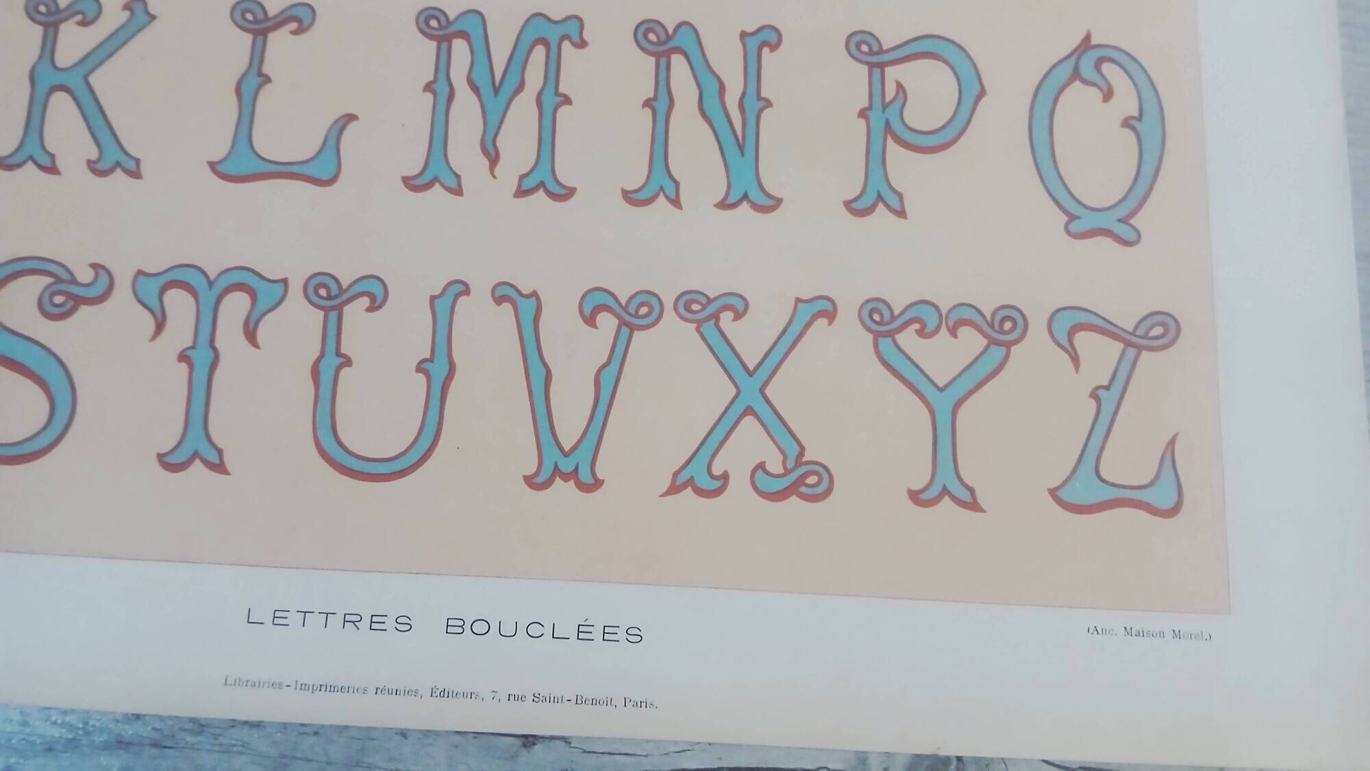 Lithograph of decorative lettering by Paul Fleury 1903 Alphabet