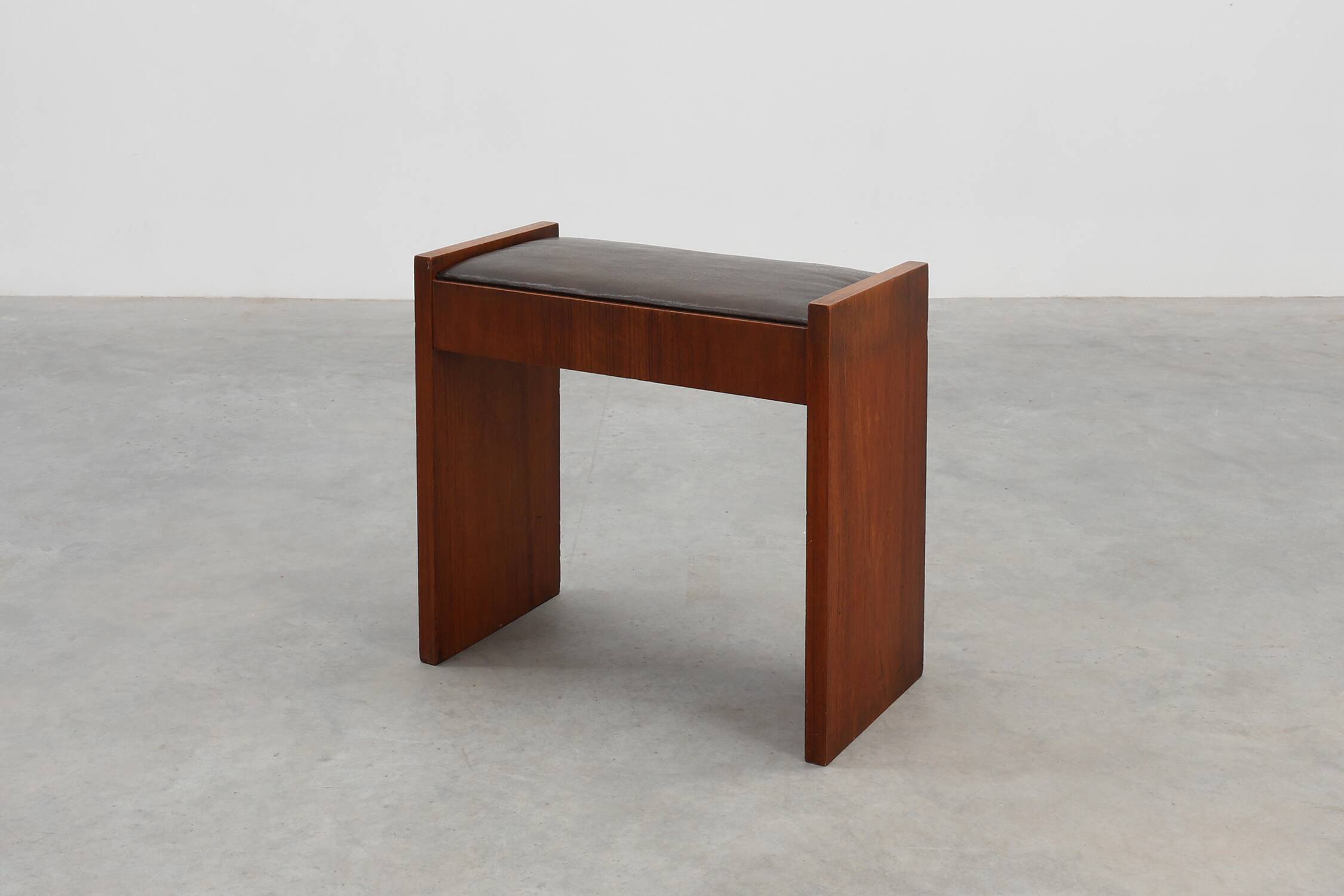 Art Deco Walnut Stool with Leather Seat, Belgium ca. 1925