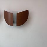 Pair of vintage thermoformed wood and sandblasted glass wall lights, France, 1980