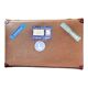 Brown vintage suitcase with CHENEY England brand travel tags