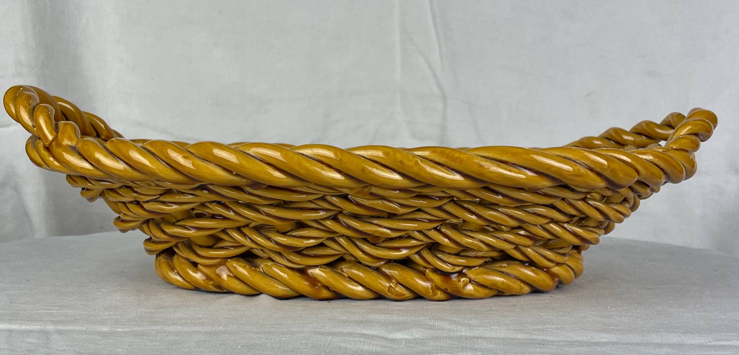 Ocher-colored ceramic basket
