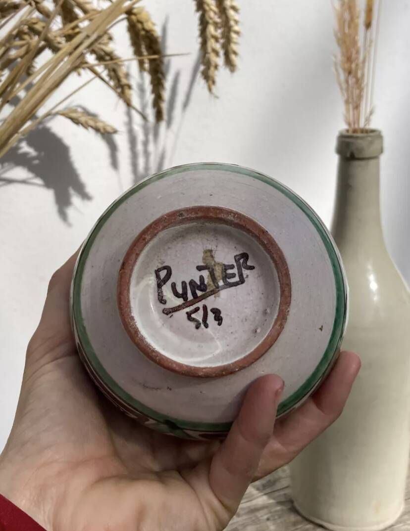 Small green ceramic vase 1960 signed Punter