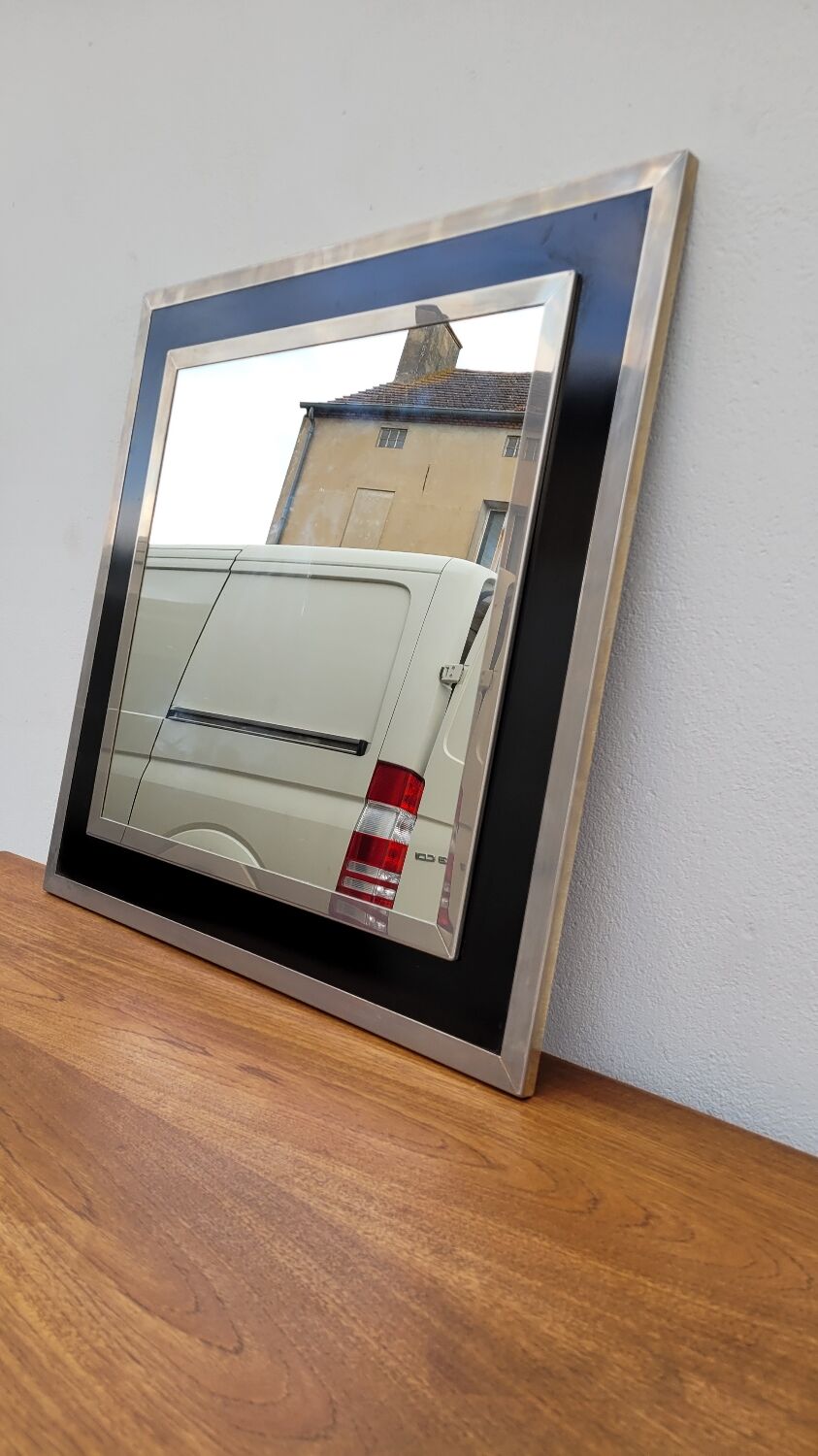 Design mirror in chromed metal vintage quality manufacture Italy, 1970s