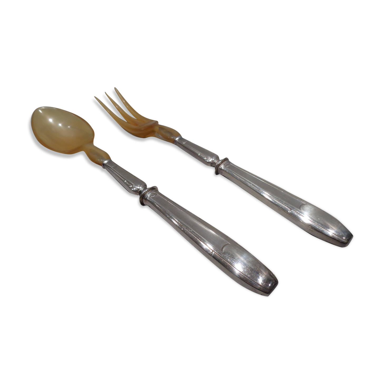 Art deco salad cutlery in stuffed silver