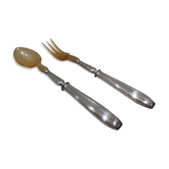 Art deco salad cutlery in stuffed silver