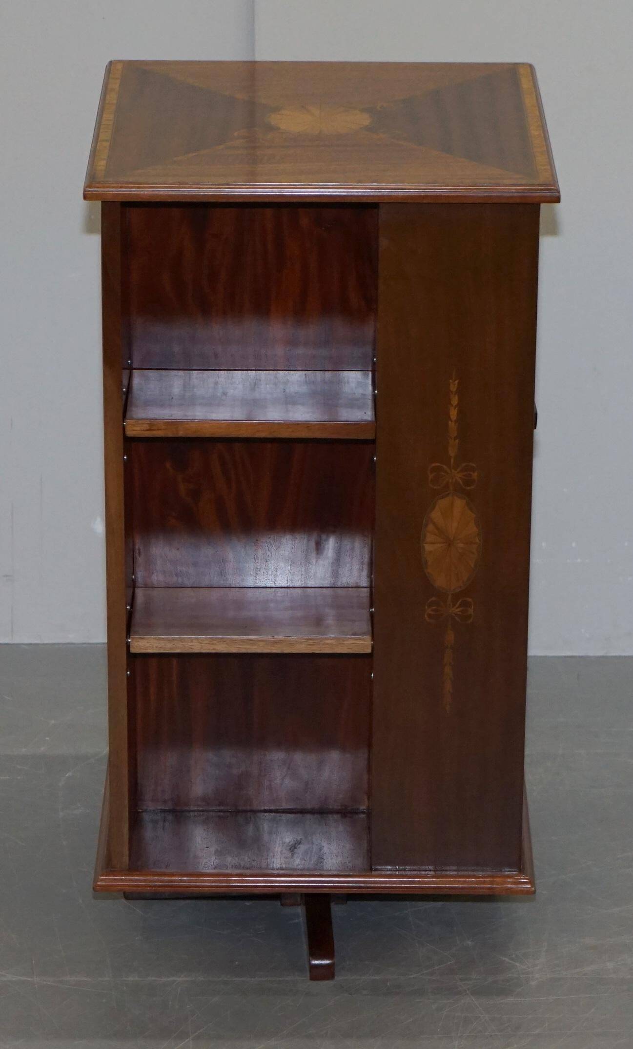 Edwardian burr walnut revolving bookcase with Sheraton inlays circa 1900