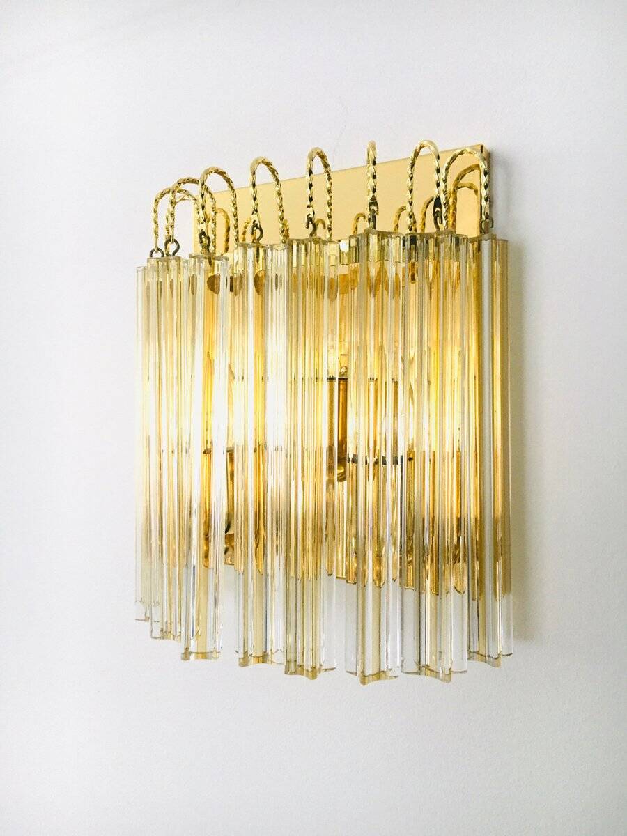 Hollywood Regency Style Glass & Brass Wall Lamp from Massive, Italy, 1980s