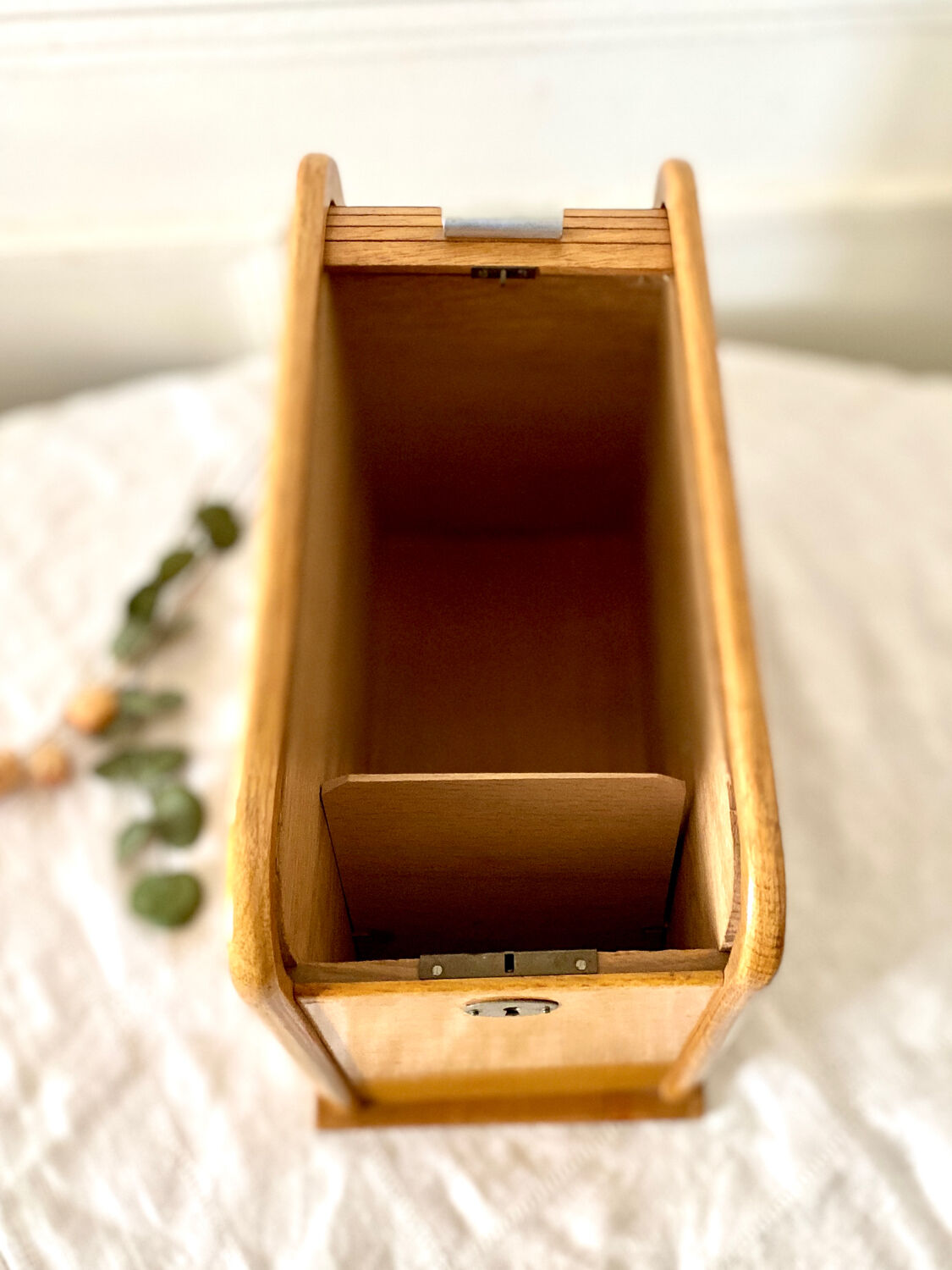 Wooden index card box vintage curtain file