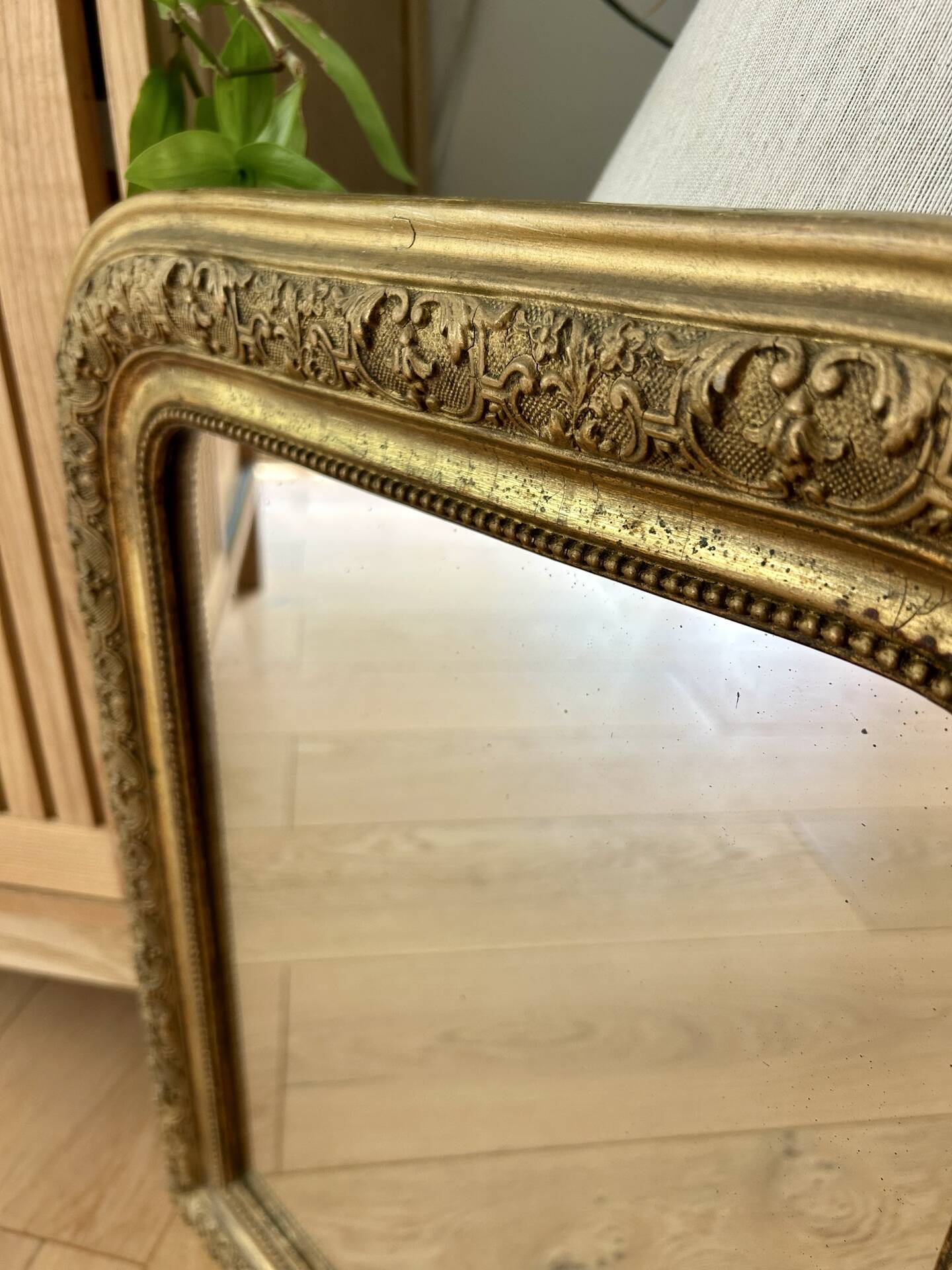 Antique gilded carved mirror - antique glass - vintage - Louis XVI