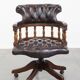 Chesterfield Office Chair on Wheels in Dark Brown Cowhide Leather