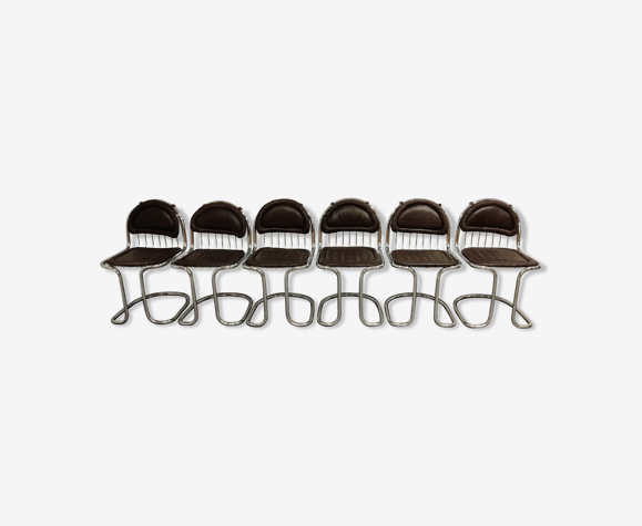 Chaises à manger vintage chromées et en cuir années 1970