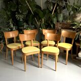 6 yellow and wood Thonet chairs
