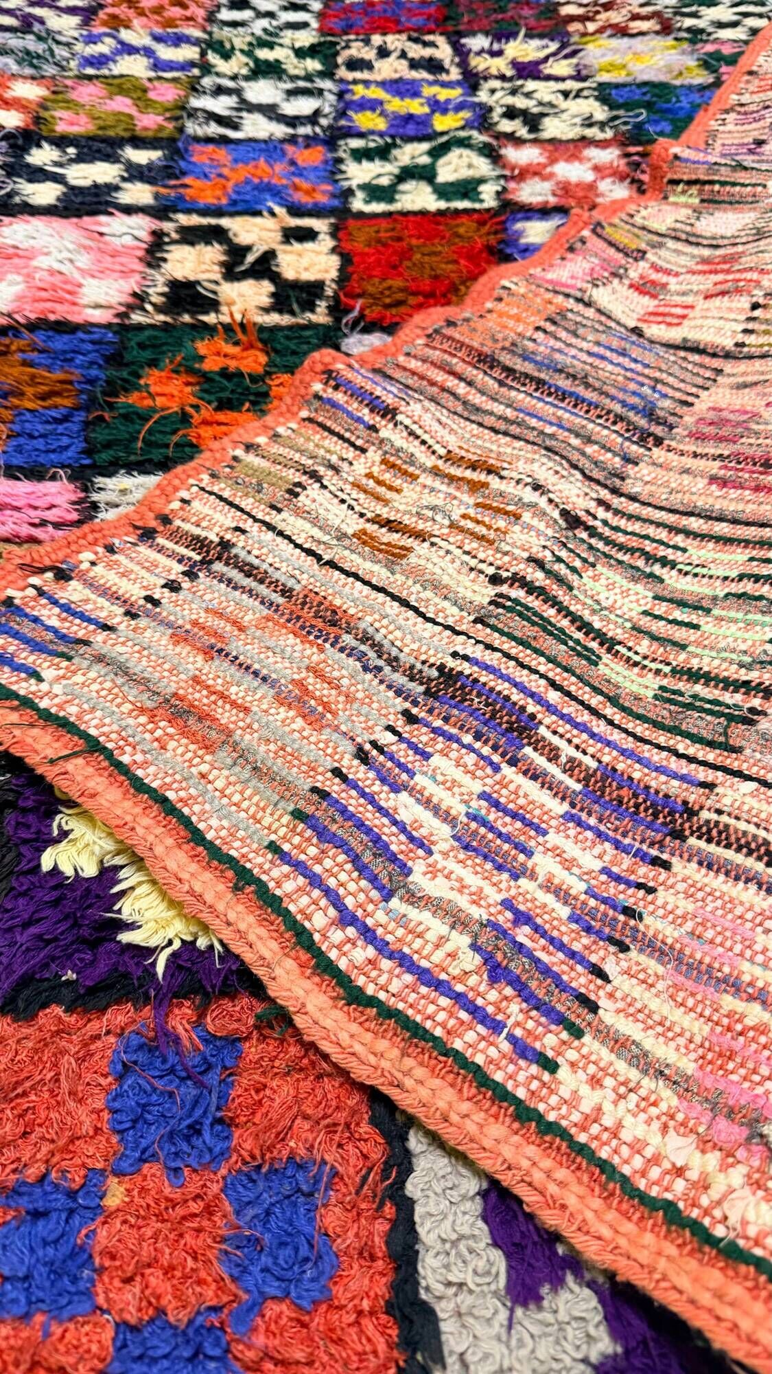 Vintage multicoloured Boucherouite hallway rug - 255 x 100 cm