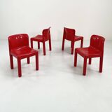 Set of 4 red chairs model 4875 by Carlo Bartoli for Kartell, 1970