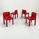 Set of 4 red chairs model 4875 by Carlo Bartoli for Kartell, 1970