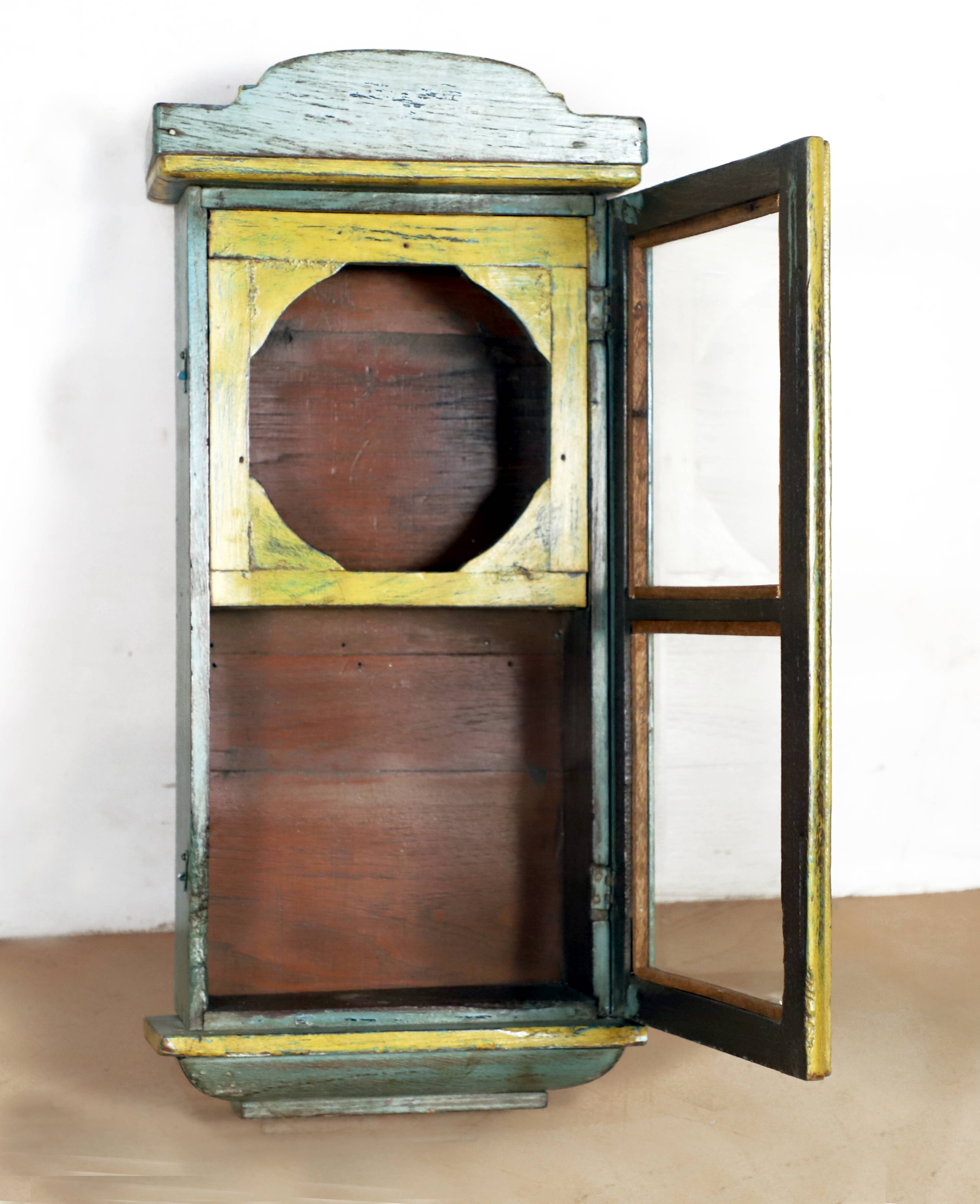 Burmese teak glazed wall display case