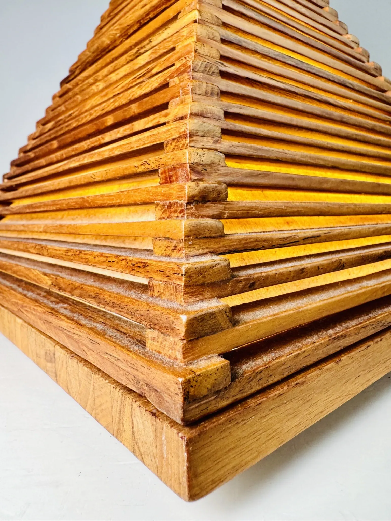 Teakwood Pyramid Table Lamp, Italy, 1970S