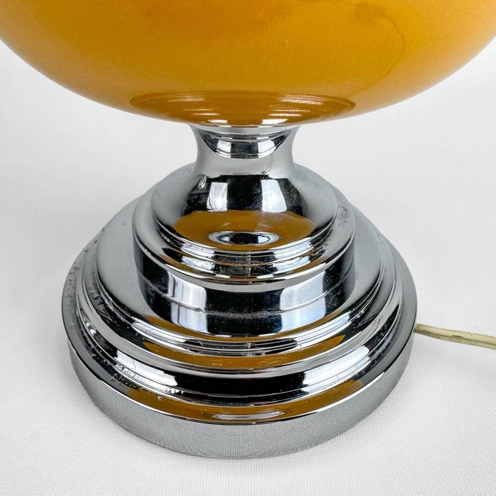 70's Orange Ceramic and Burlap Lamp